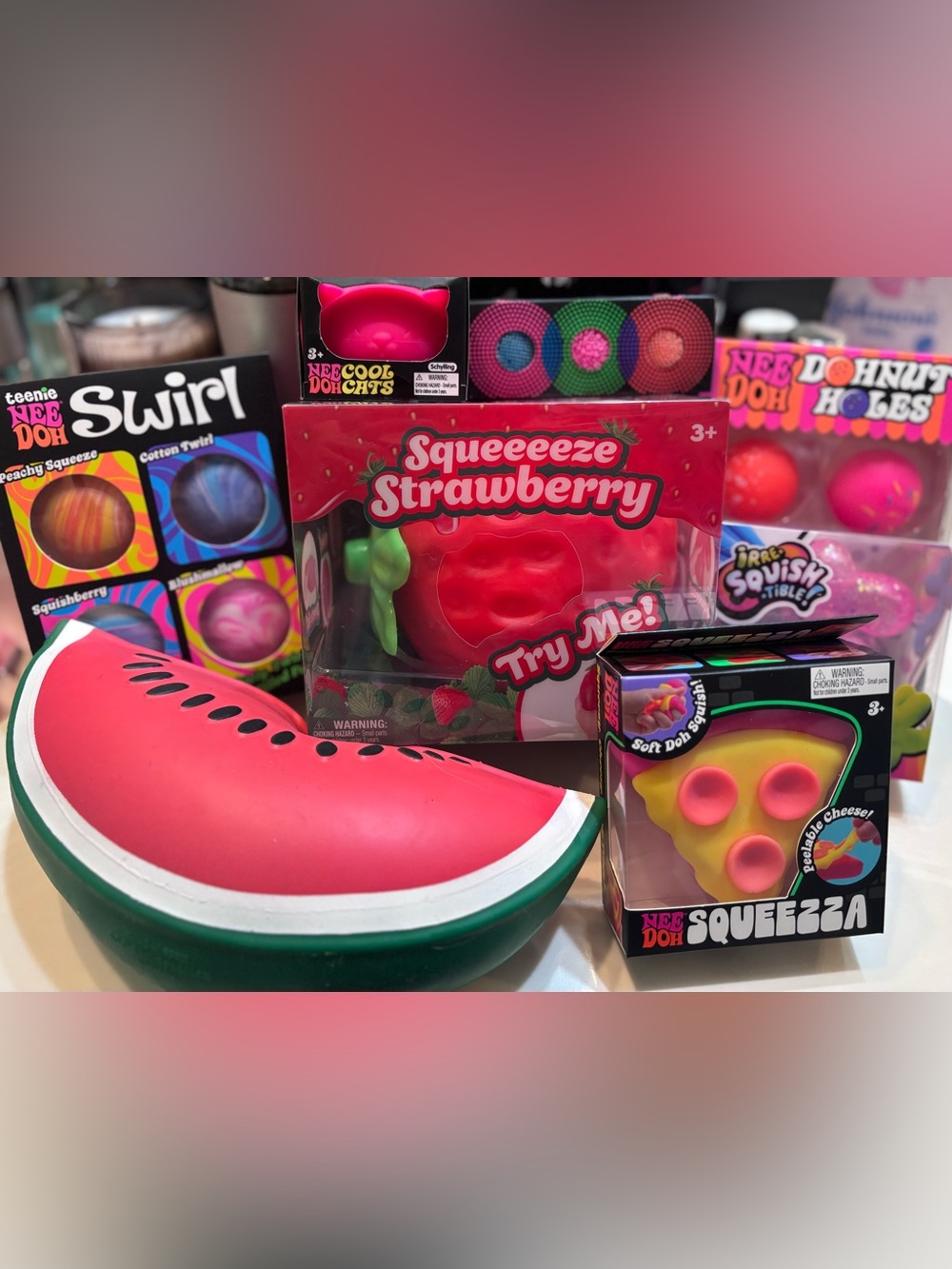 Needoh Bundle x 8 Watermelon, Strawberry, Pizza, Ballon Dog, Swirl, Cool Cat,